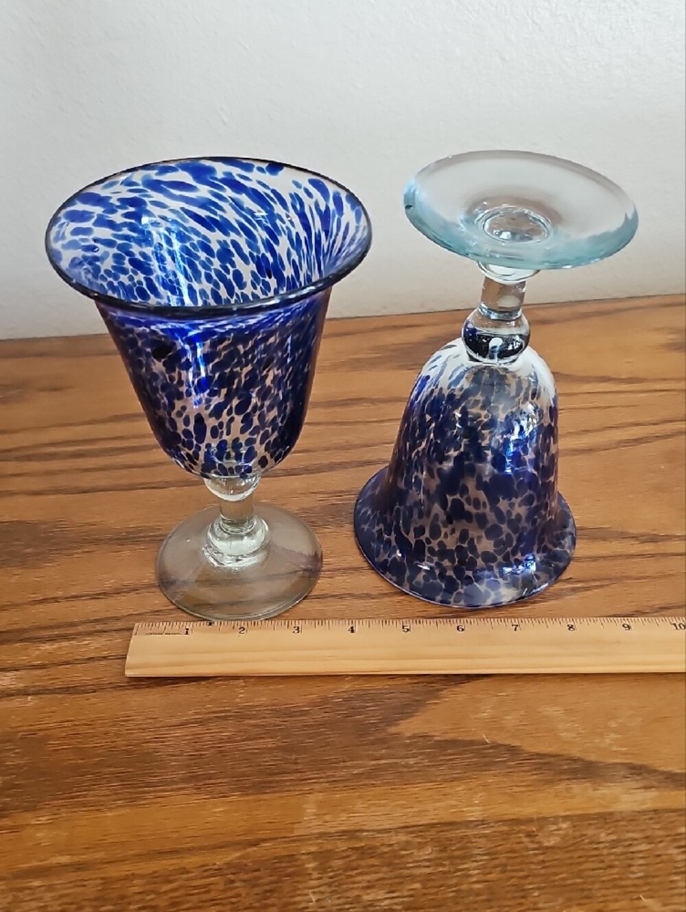 Made in Mexico Handblown Blue Speckled Glass Goblets - Set of 2 Tote 9 - Picture 5 of 6